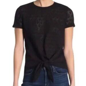 Madewell Texture & Thread Top Women's Black Modern Tie-Front Geo-Eyelet Knit M